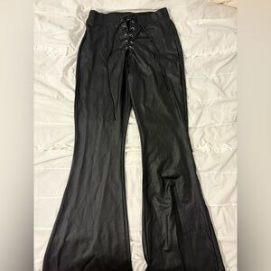 Black Lace-Up Faux Leather Pants